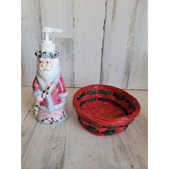 Santa Claus‎ soap dispenser Xmas basket home decor set - Picture 1 of 7